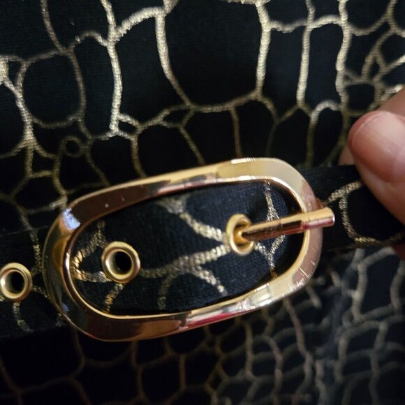 Cache Vintage Y2K Black Gold Metallic Crackle Giraffe Print Sheath Dress Size 8 - Picture 4 of 6